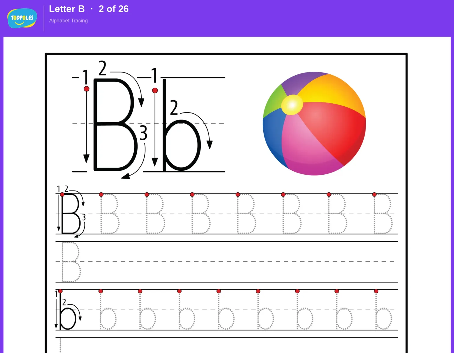 Letter B tracing worksheet preview