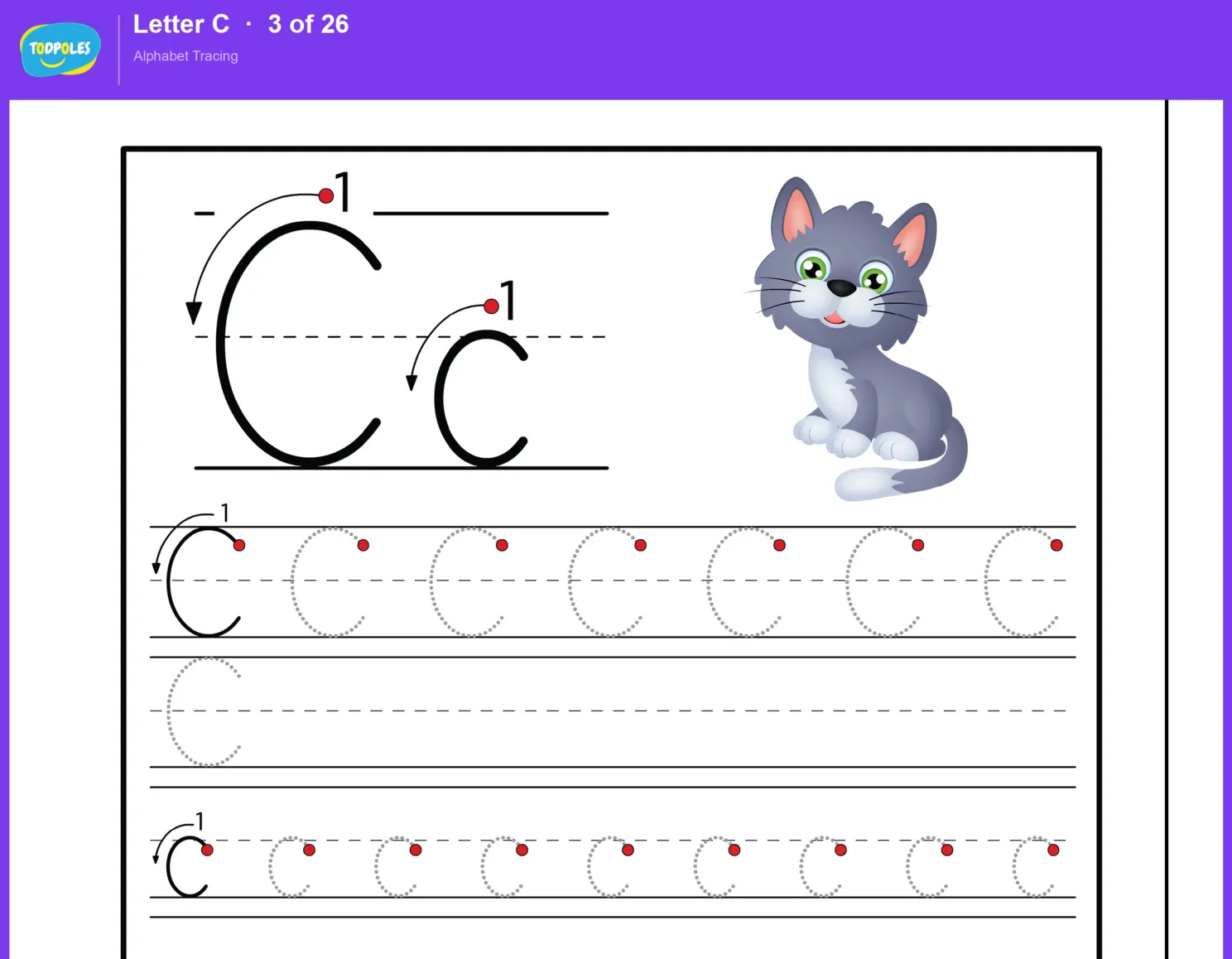 Letter C tracing worksheet preview