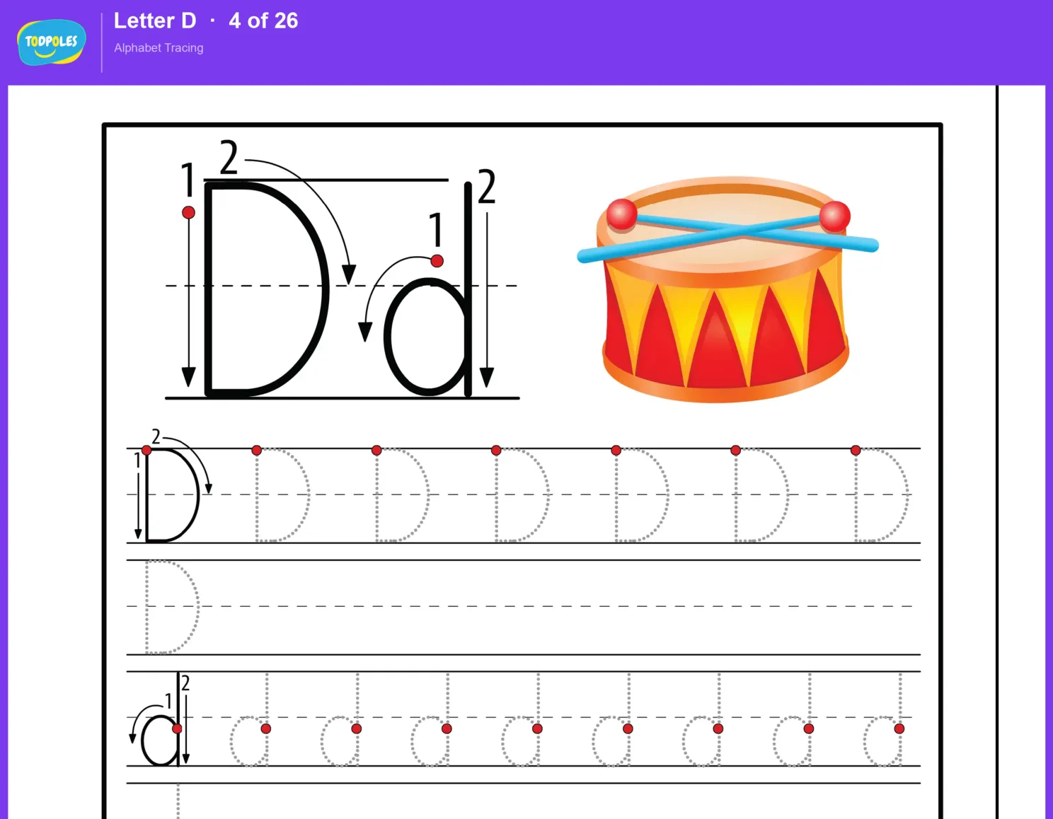 Letter D tracing worksheet preview
