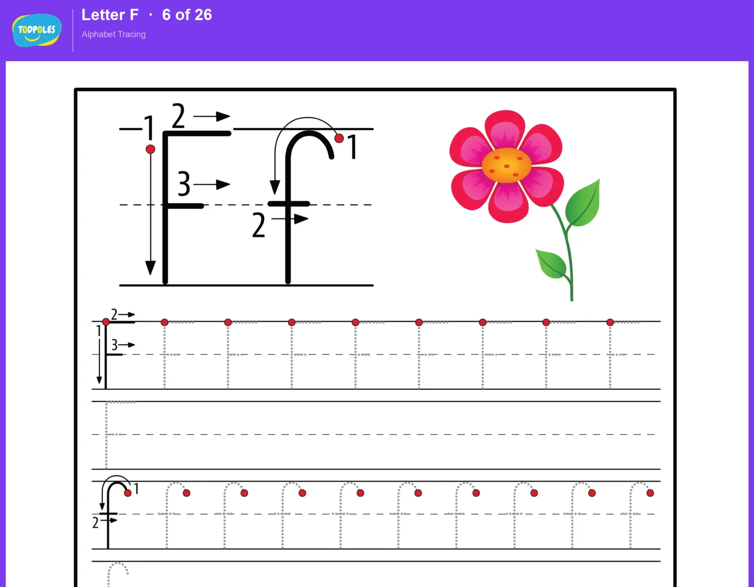 Letter F tracing worksheet preview