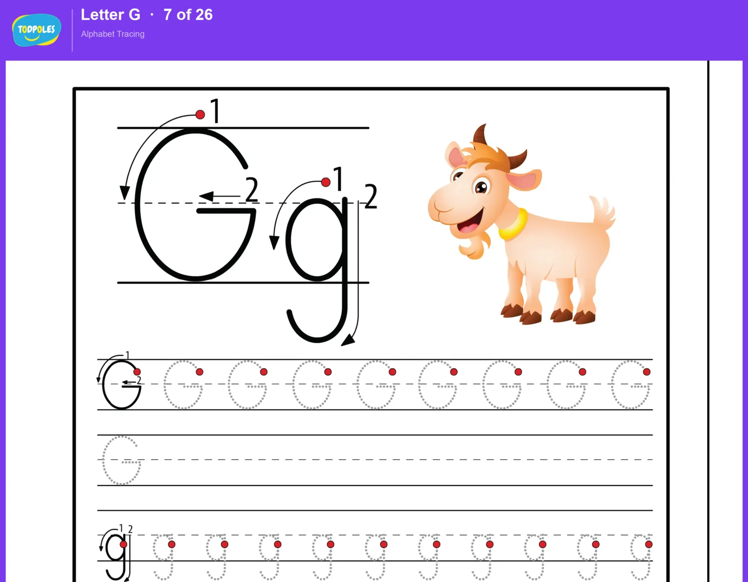 Letter G tracing worksheet preview
