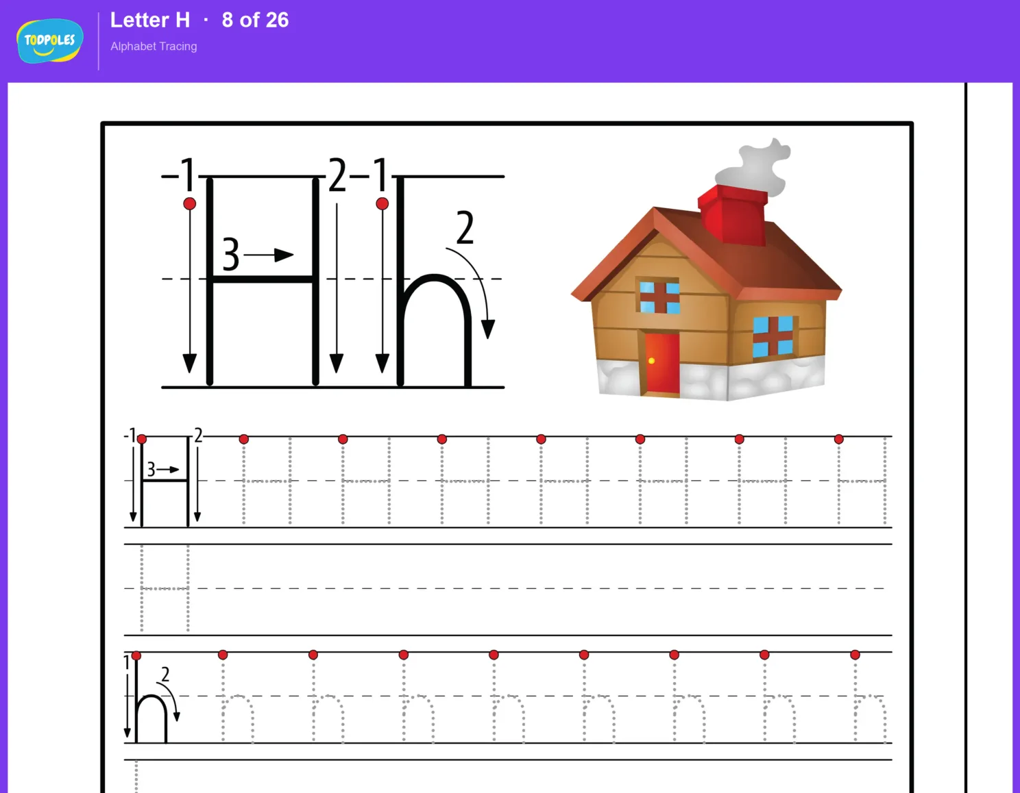 Letter H tracing worksheet preview