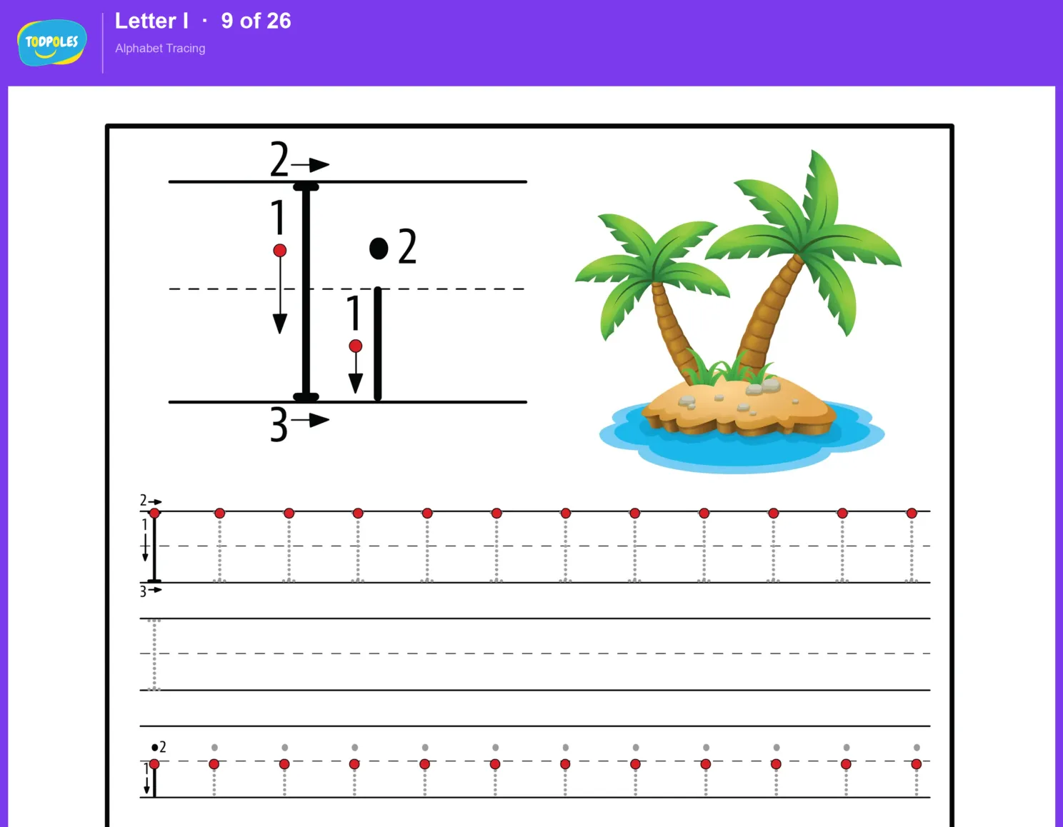 Letter I tracing worksheet preview