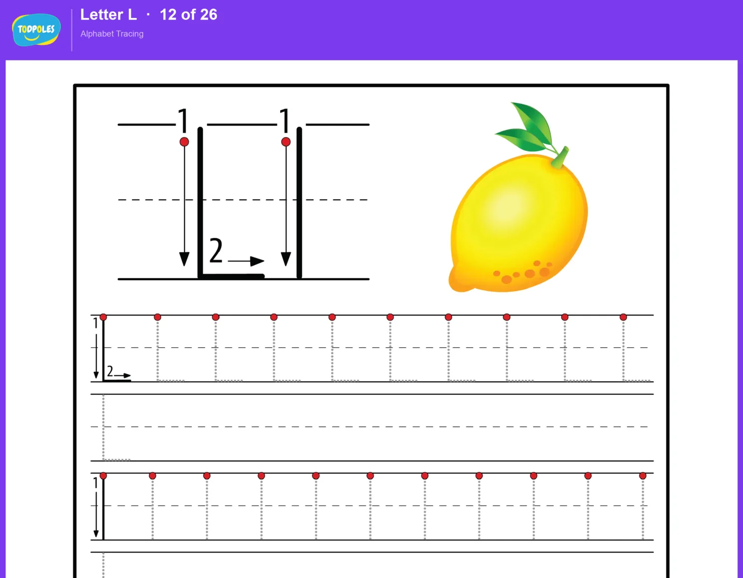 Letter L tracing worksheet preview