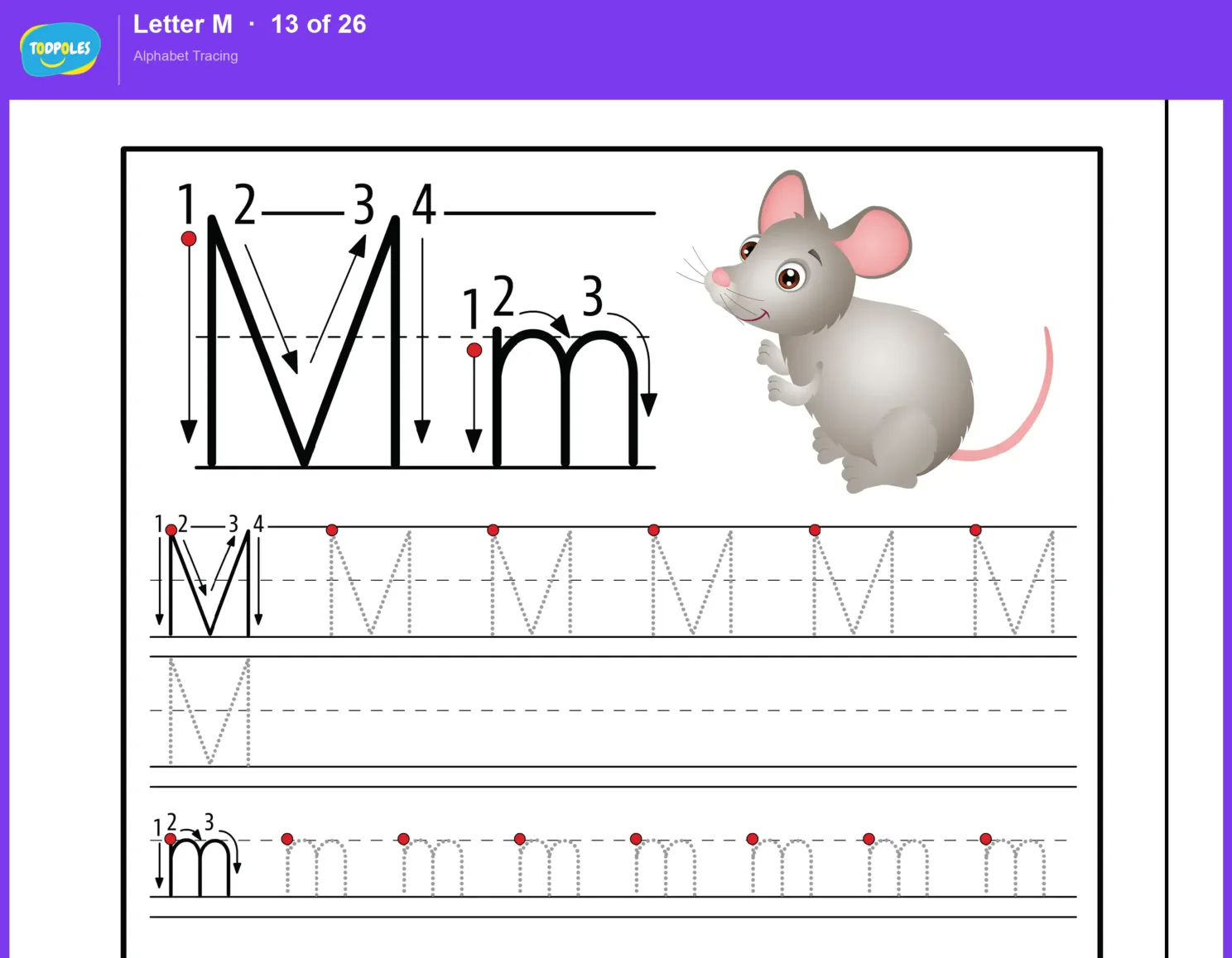 Letter M tracing worksheet preview