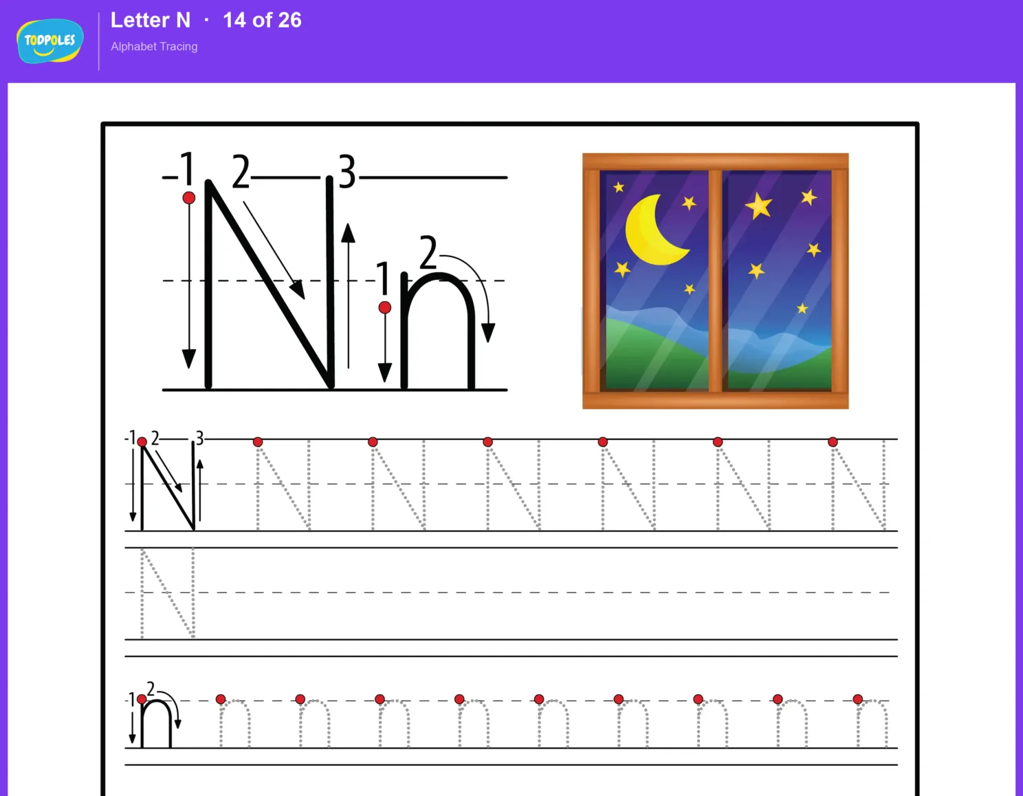 Letter N tracing worksheet preview