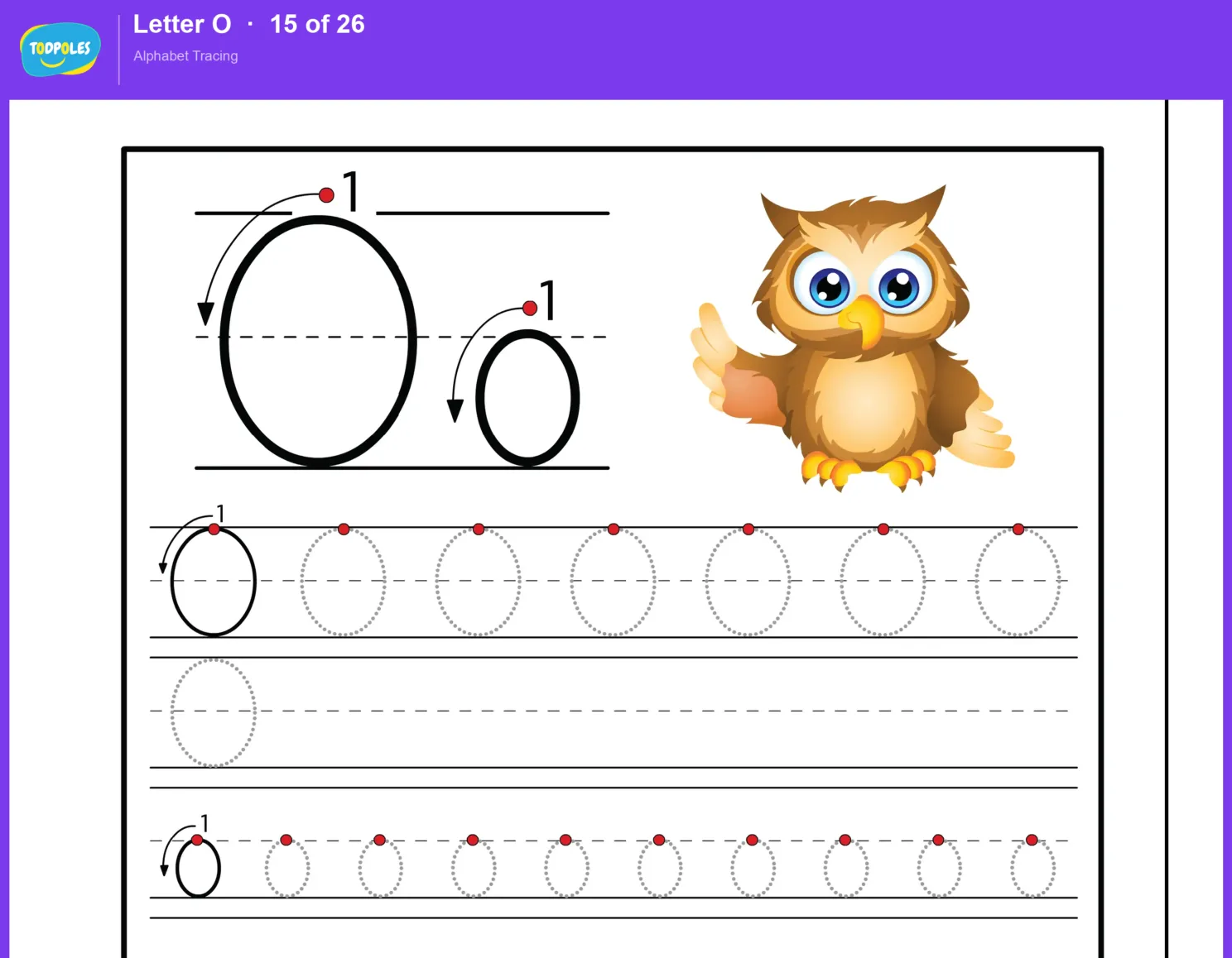 Letter O tracing worksheet preview