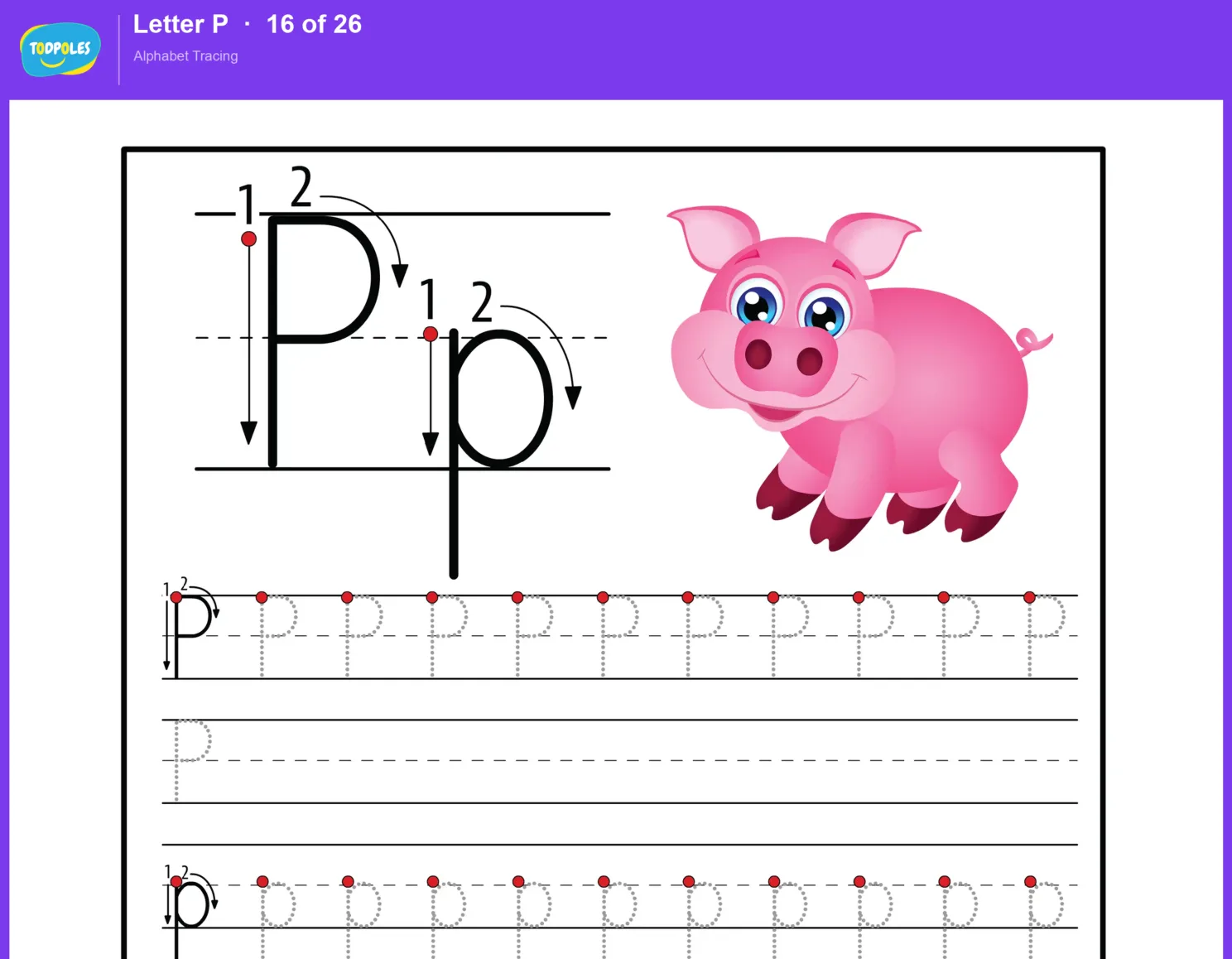 Letter P tracing worksheet preview