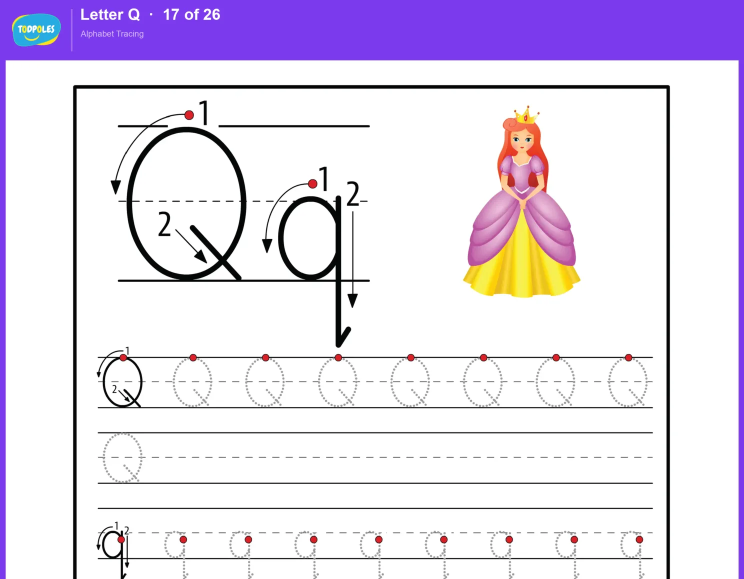 Letter Q tracing worksheet preview