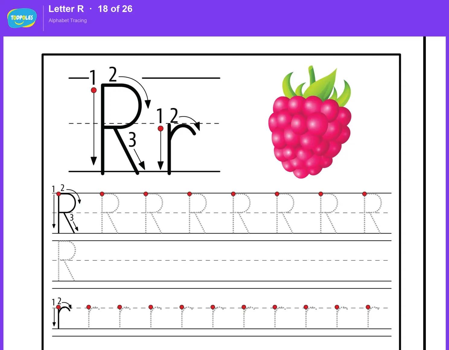 Letter R tracing worksheet preview