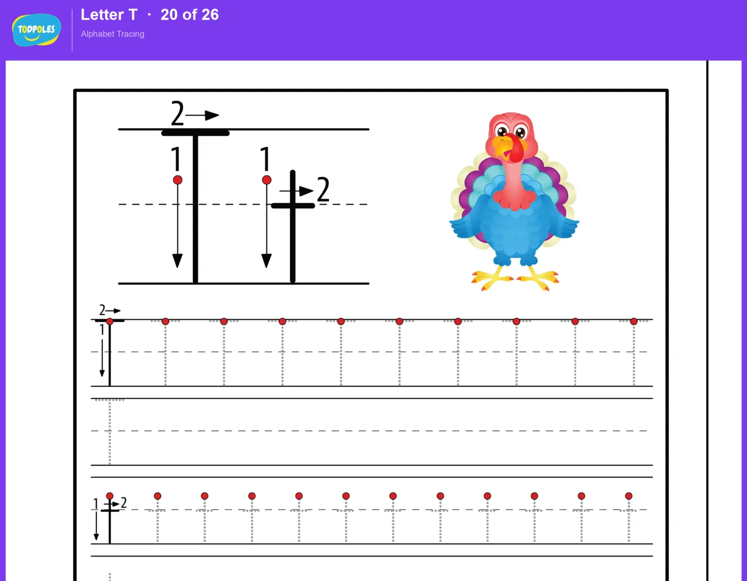 Letter T tracing worksheet preview