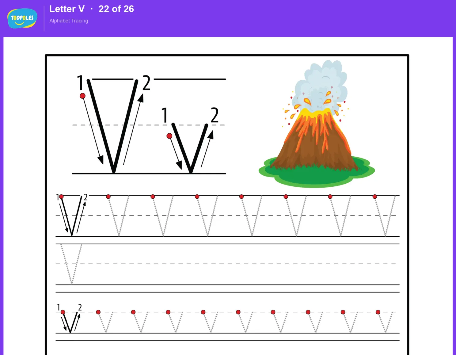 Letter V tracing worksheet preview