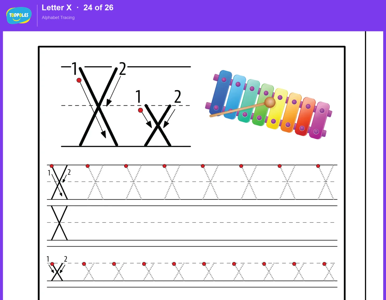 Letter X tracing worksheet preview