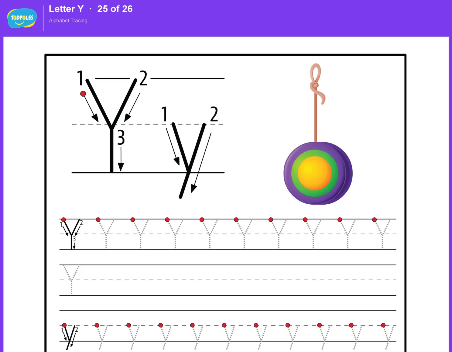 Letter Y tracing worksheet preview