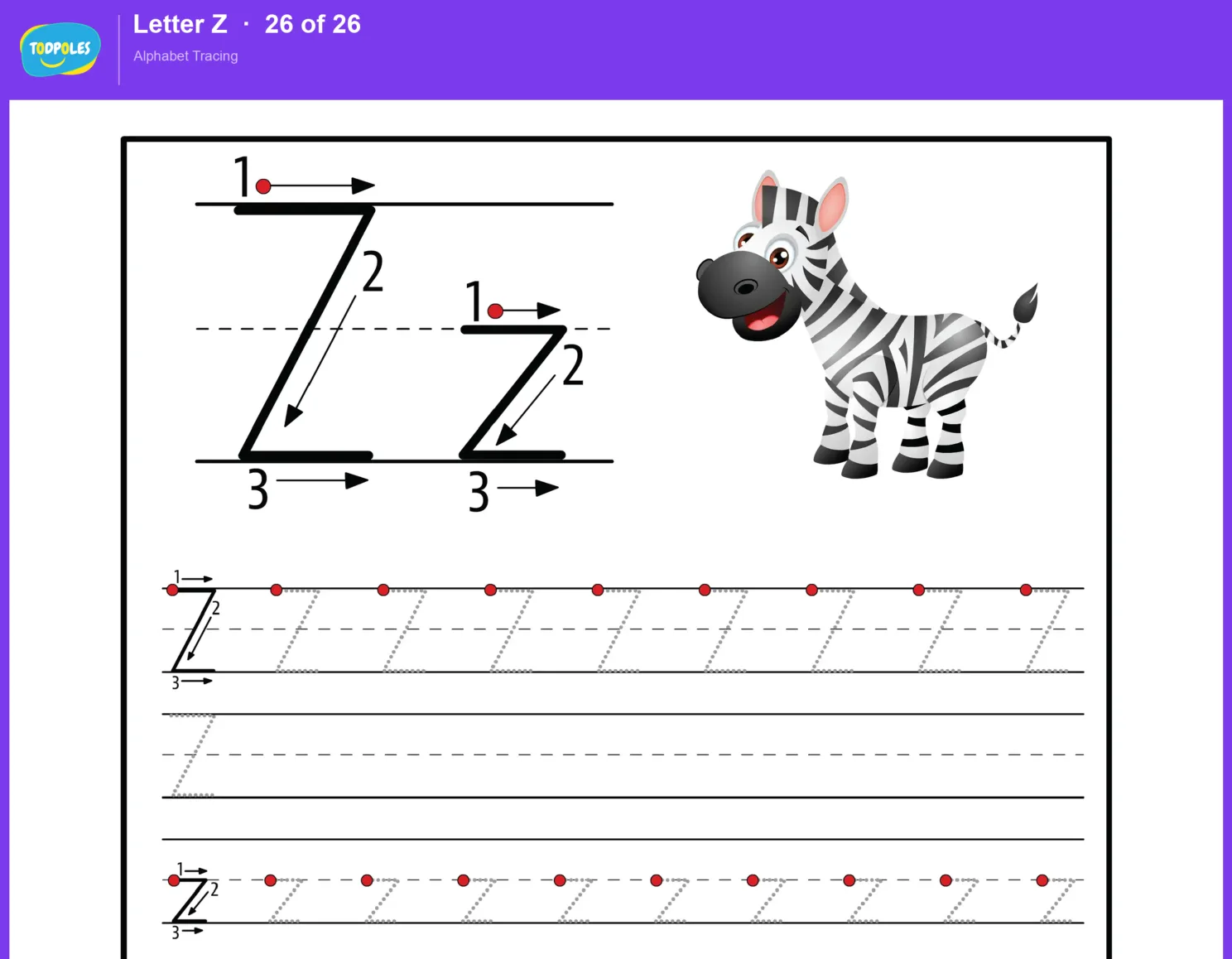 Letter Z tracing worksheet preview